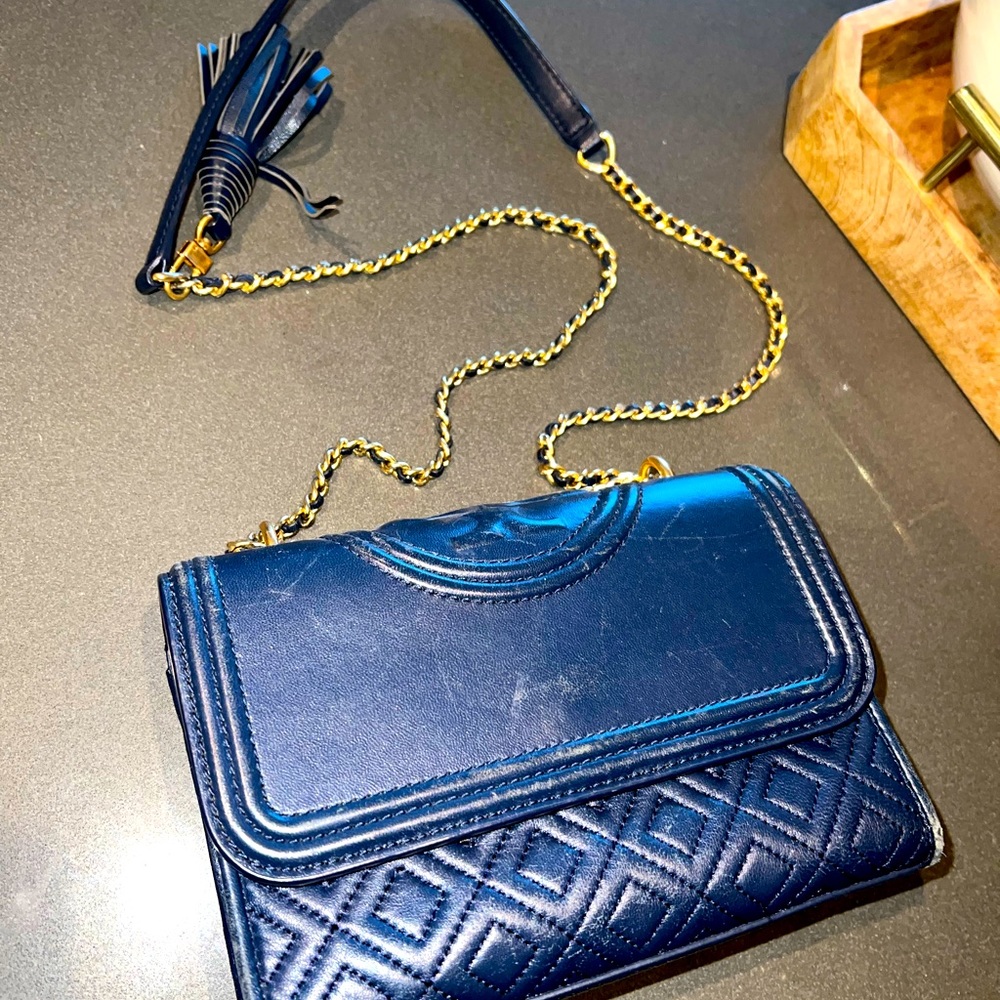 Tory Burch Navy Flap Cross Body Bag